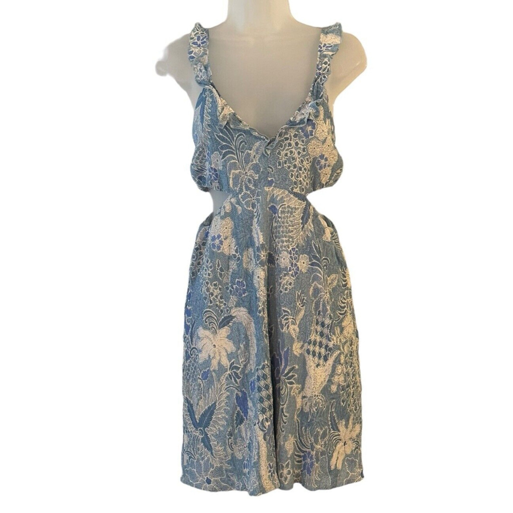 Abercrombie & Fitch Dress Small Cutout Ruffle Blue Floral Y2K 90s Fairy Coquette - Picture 1 of 16